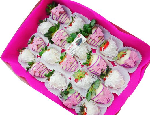 Arreglo frutal Fresas con chocolate y coco rallado. devorame