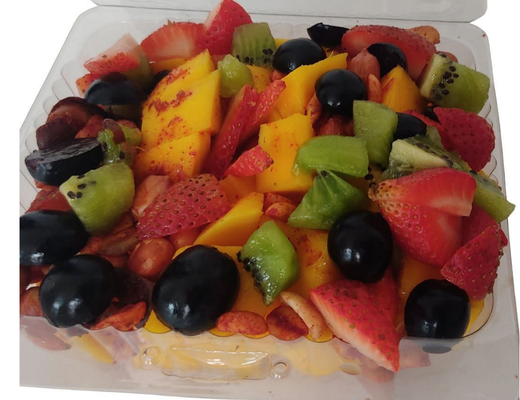 Arreglo frutal Cha-53 Mango picado, fresas naturales, kiwis, uvas y tajin devorame